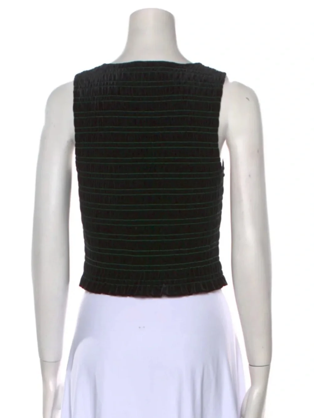 Ganni Black Smocked Cropped Tank Top with Green Stitching - Picture 8 of 8